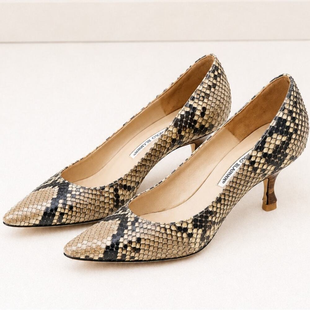 Manolo Blahnik Genuine Snakeskin Python Pointed Toe Kitten Heel Pumps Size 40